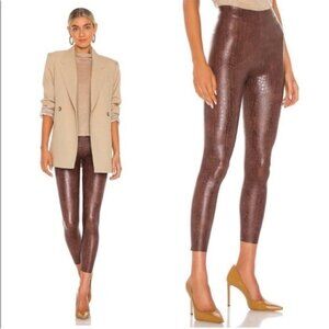 COMMANDO brown XS Croc-effect high-rise faux-leather leggings slimming